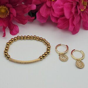 Be Anxious For Nothing Inspirational Bracelet And Earrings Set 14K GF Gold